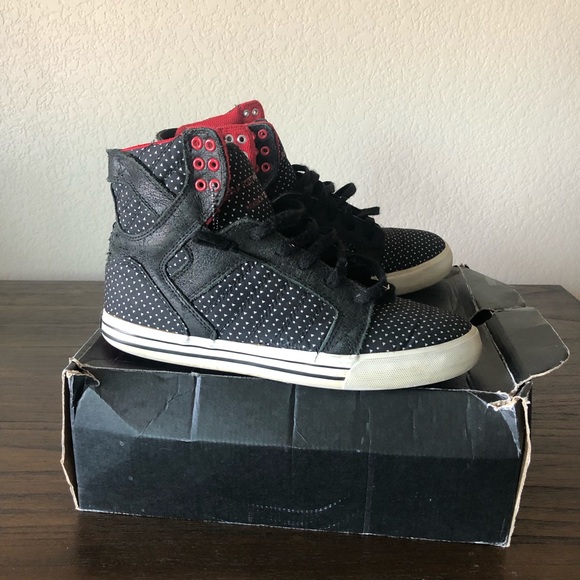 001 Supra Skytops -Black Suede - Gray/Red - Picture 1 of 3